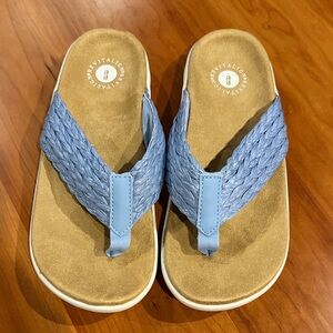 Revitalign Orthotic Memory Foam Light Blue Raffia Thong Sandals